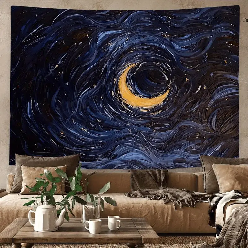 VIKAMA Minimalist Retro Starry Sky Tapestry, Oil Painting Wall Hanging, Aesthetic Wall Decor for Bedroom Studio Art Museum Decor