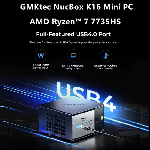 GMKtec K16 Mini PC Ryzen 7 7735HS Windows 11 Pro LPDDR5 NVME SSD WIFI 6 BT5.2 Dual 2.5G LAN OCuLink USB 4.0 Desktop Gaming PC