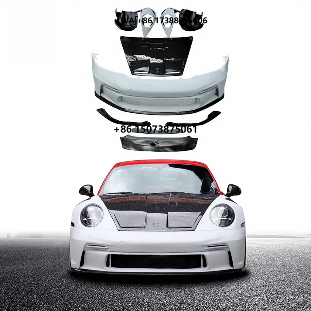 For Por-sche 991 to 992 GT3 Bodykit Front Bumper Engine Hood Car Fenders Half Carbon Fiber Body Kit