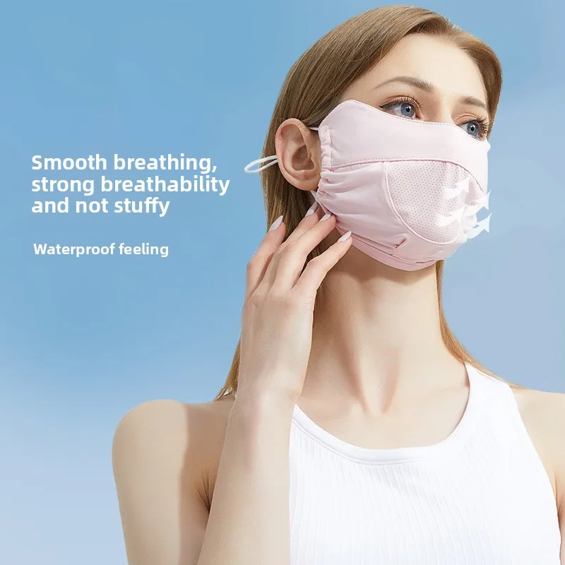 Womens Summer Nylon Ice Silk Breathable Sunscreen Face Mask with Eye Corner UV Protection and Cool Feeling for Outdoor Cycling