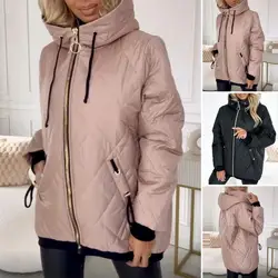 2024 Autumn/Winter New Product Women's New Fashion and Casual Versatile Stand up Collar Hooded Jacket Cotton Coat