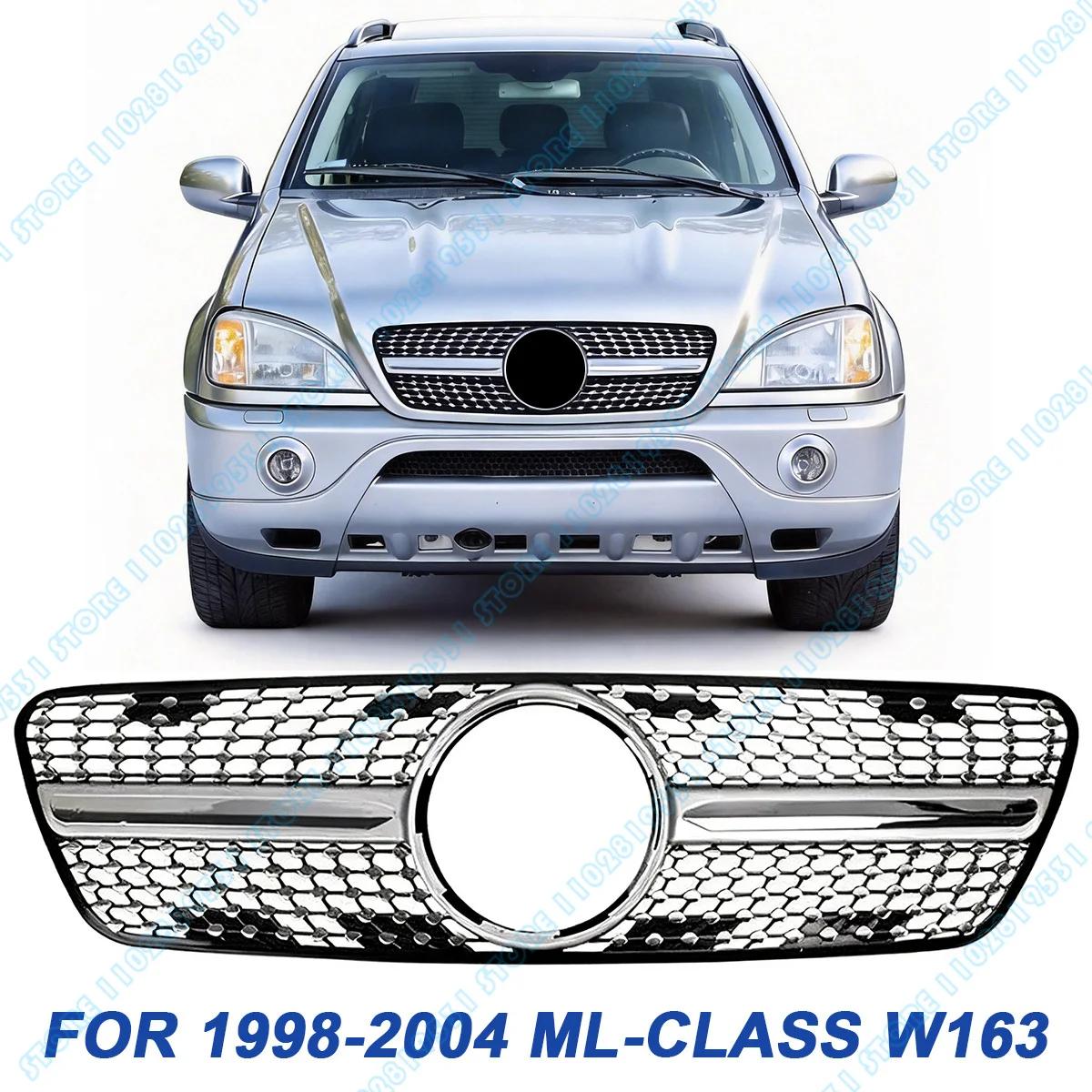 

for Mercedes Benz 1998-2004 W163 ML Class Star Style Front Bumper Mesh Grille Radiator ML230 ML270 ML320 ML400 ML430