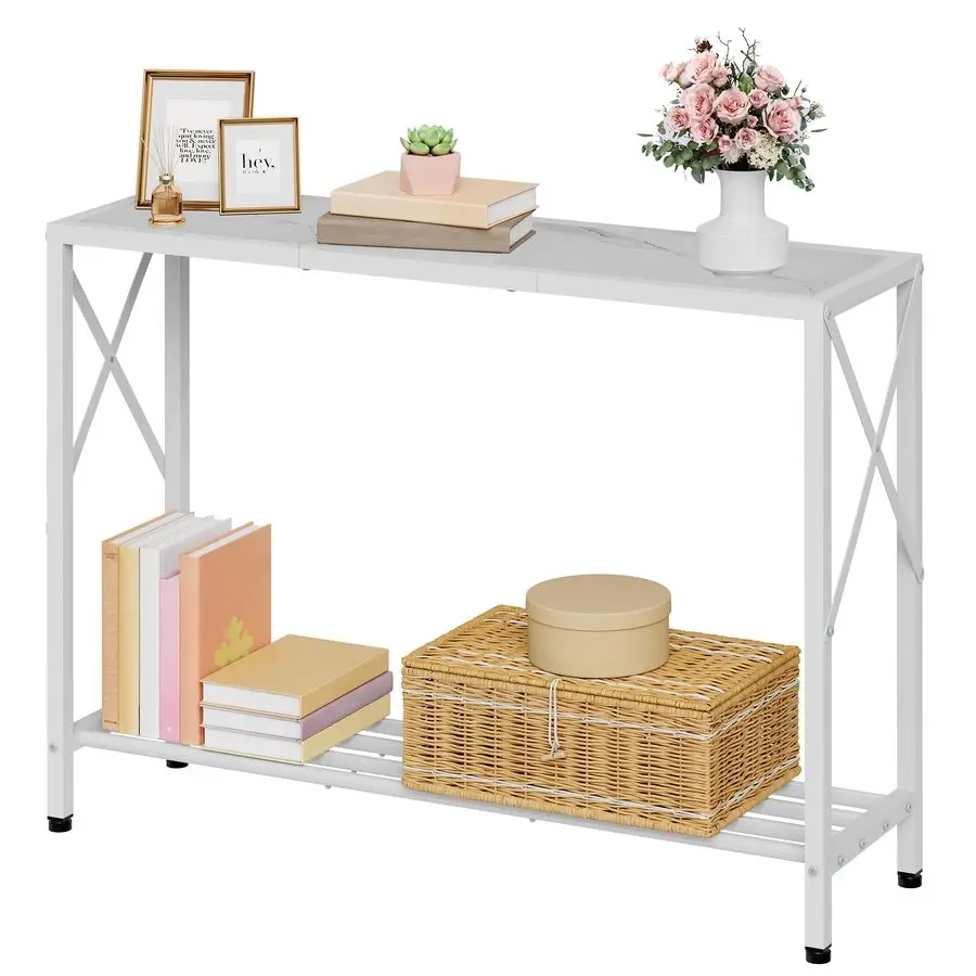 

Console Table 41.8, 2Tier Entryway Table Narrow Sofa Table with Shelves, Entrance Table with Stable XFrame, for Entryway, Hallwa