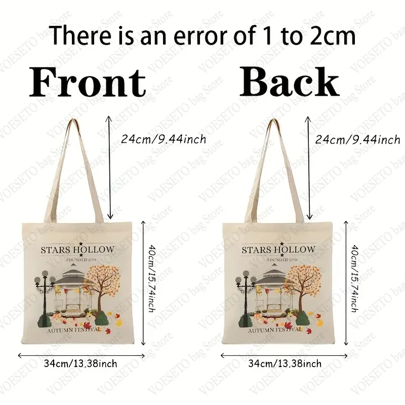 Stars Hollow Pattern Tote Bag Autumn Casual Canvas Shoulder Bag Female Shopping Bags Great Gift for Stars Hollow Fans