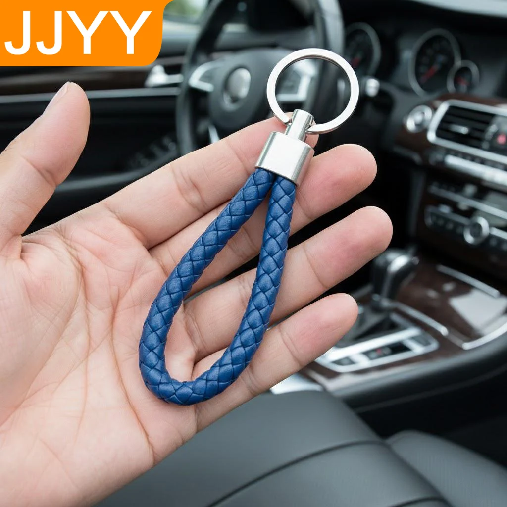 Handgefertigter Leder-Schlüsselanhänger Geflochtener Schlüsselhalter mit Metallanhänger Geflochtenes Handgelenkband DIY-Zubehör für Autoschlüssel
