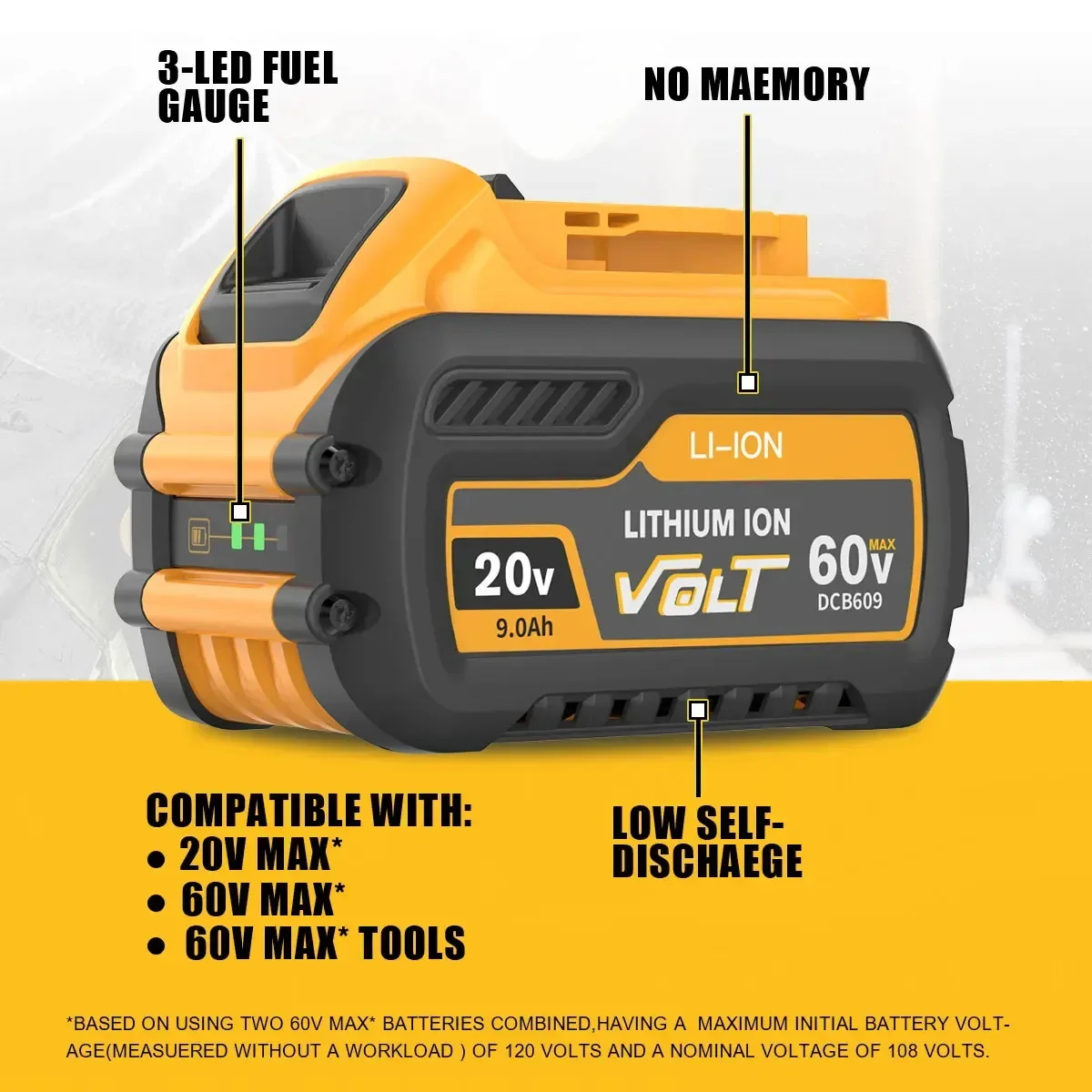 For Dewalt 20V/60V 9000mAh Rechargeable Battery DCB200 60V MAX Flexvolt Hammer DCB609 DCB205 DCB206 DCB209 Power Tool Battery