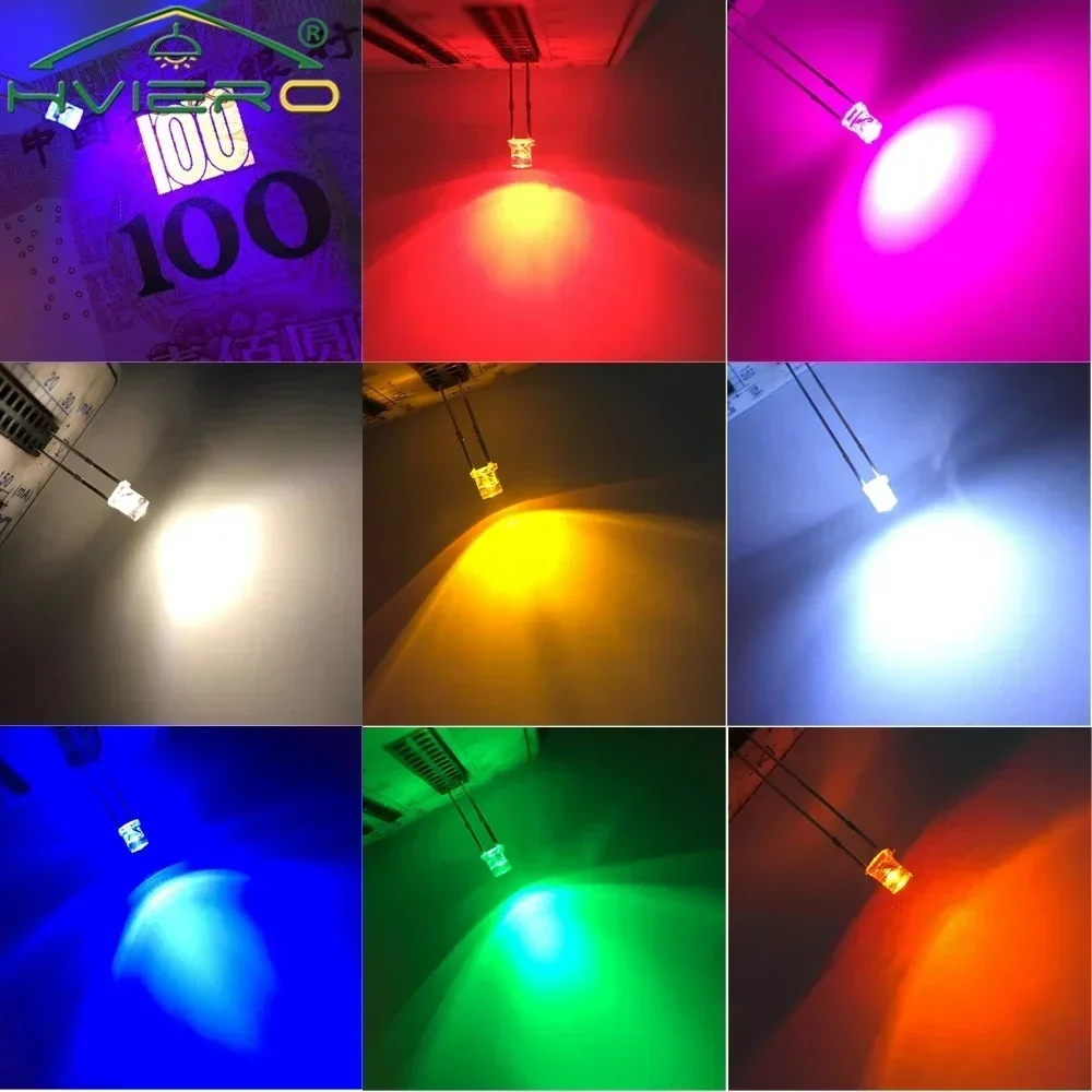 100Pcs F3 Flat Head 3mm Led Bulbs Wide Angle Light Beads Emitting Diode Lamp Yellow Ultra Bright Top DIY Water Clear Decoration