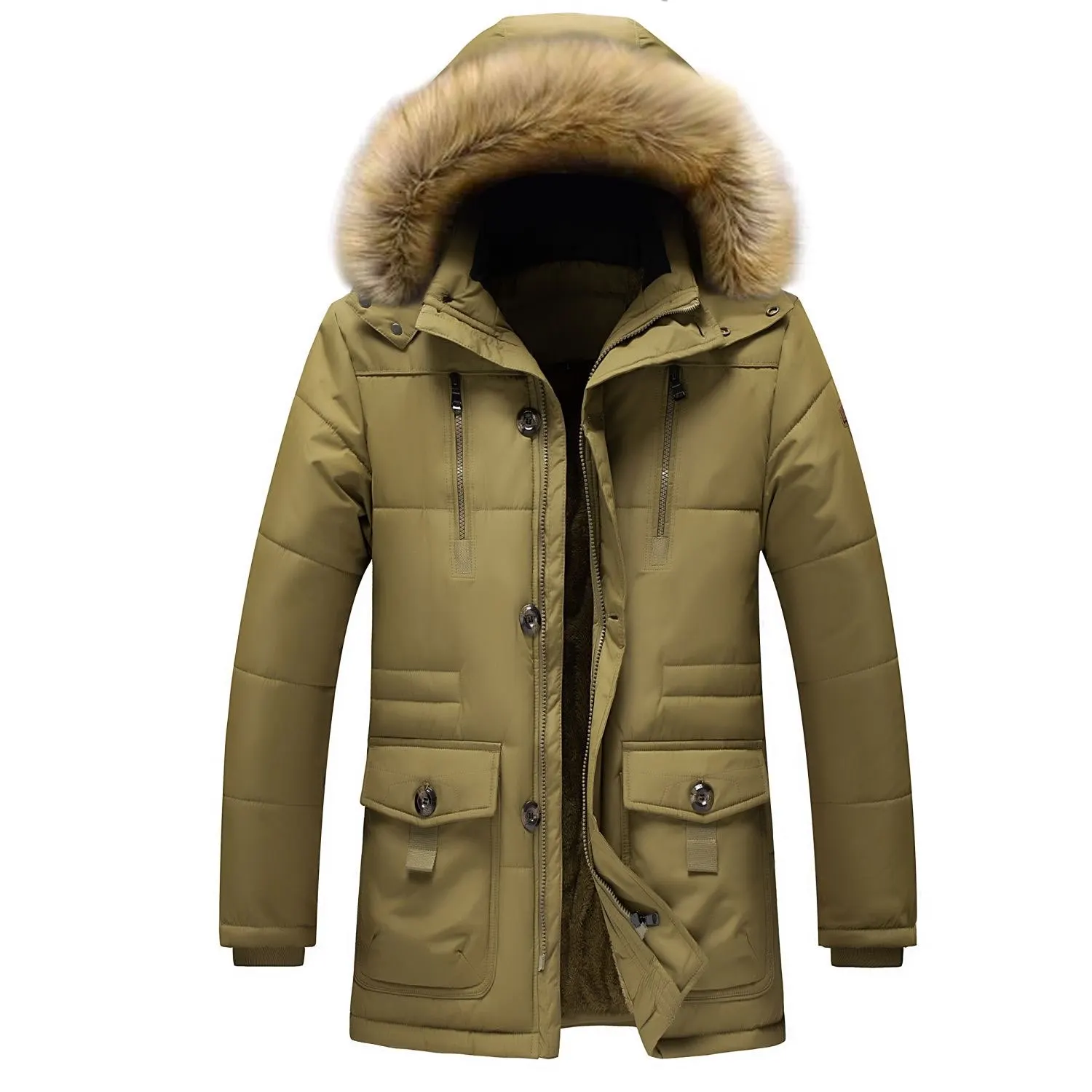 

Men 2025 Winter New Windproof Fleece Warm Thick Jacket Parkas Coat Men Fashion Hooded Fur Collar Jacket Classic Casual Parka Men