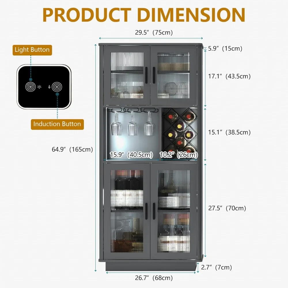 Gabinetes de barra de vino LED con estante de vino extraíble, gabinetes de bar para licor con sensor de movimiento de luz, almacenamiento de gabinete de cocina