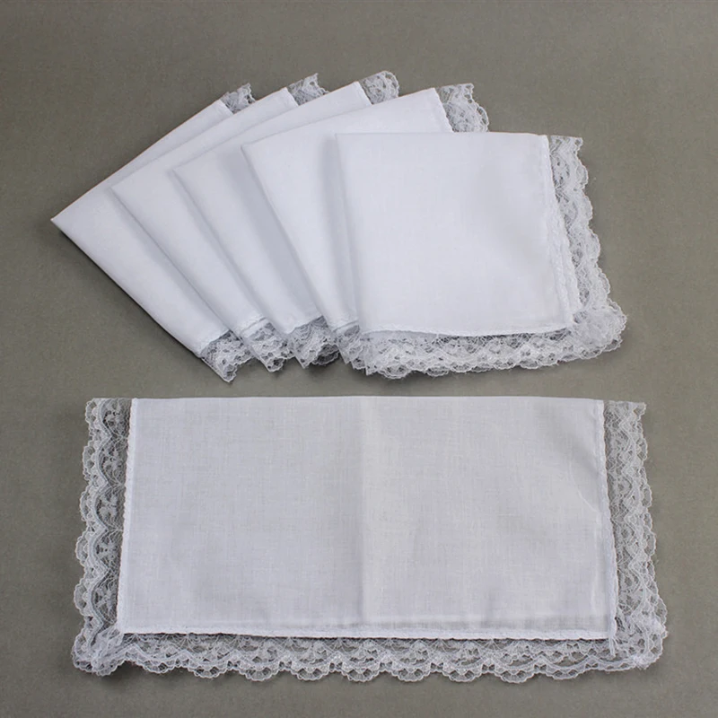 White Cotton Handkerchiefs Blank Lace Hankies For Wedding Pocket Square Comfort More Style Fashion Solid Color For Men & Women