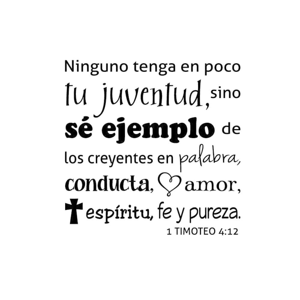 1 Timoteo 4:12 Ninguno Tenga En Poco Tu Juventud Spanish Wall Decals Vinyl Bible Verse Stickers Nursery Heart Cross Decor HJ1837