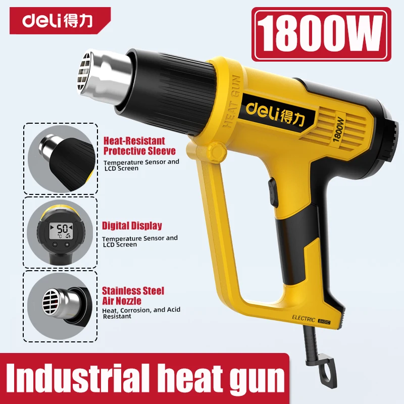 

DELI 1800W Industrial grade Hot Air Gun LCD Temperatures Adjustable Mini Heat Gun Thermal Blower Shrink Wrapping