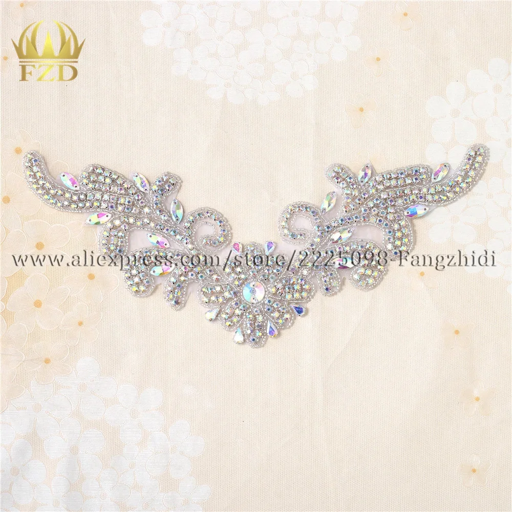 1 pezzo AB Strass Applique Patch Sew On Garment Motif Vetro Appliques Accessori Da Sposa di Ferro Diamante Brillante Ctystal Trim