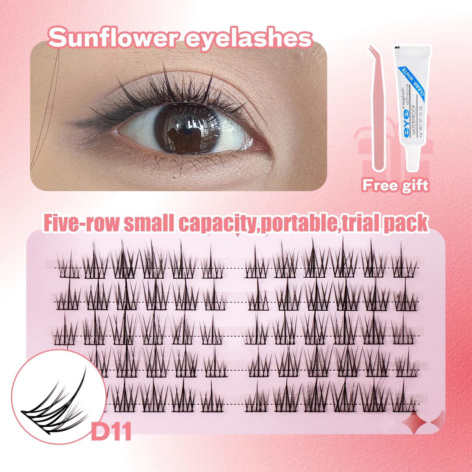 Fadvan 3 rows lazy trio sunflower false eyelashes female natural simulation single cluster novice simple segmented