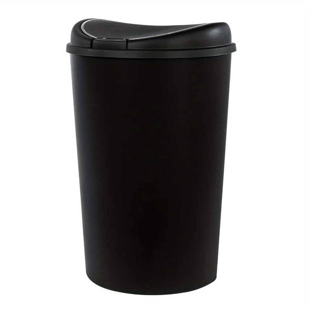 

128 Gallon Semi Round Touch Top Kitchen Trash Can Plastic Garbage Bin For Home Office Black Hands Free Soft Close Lid