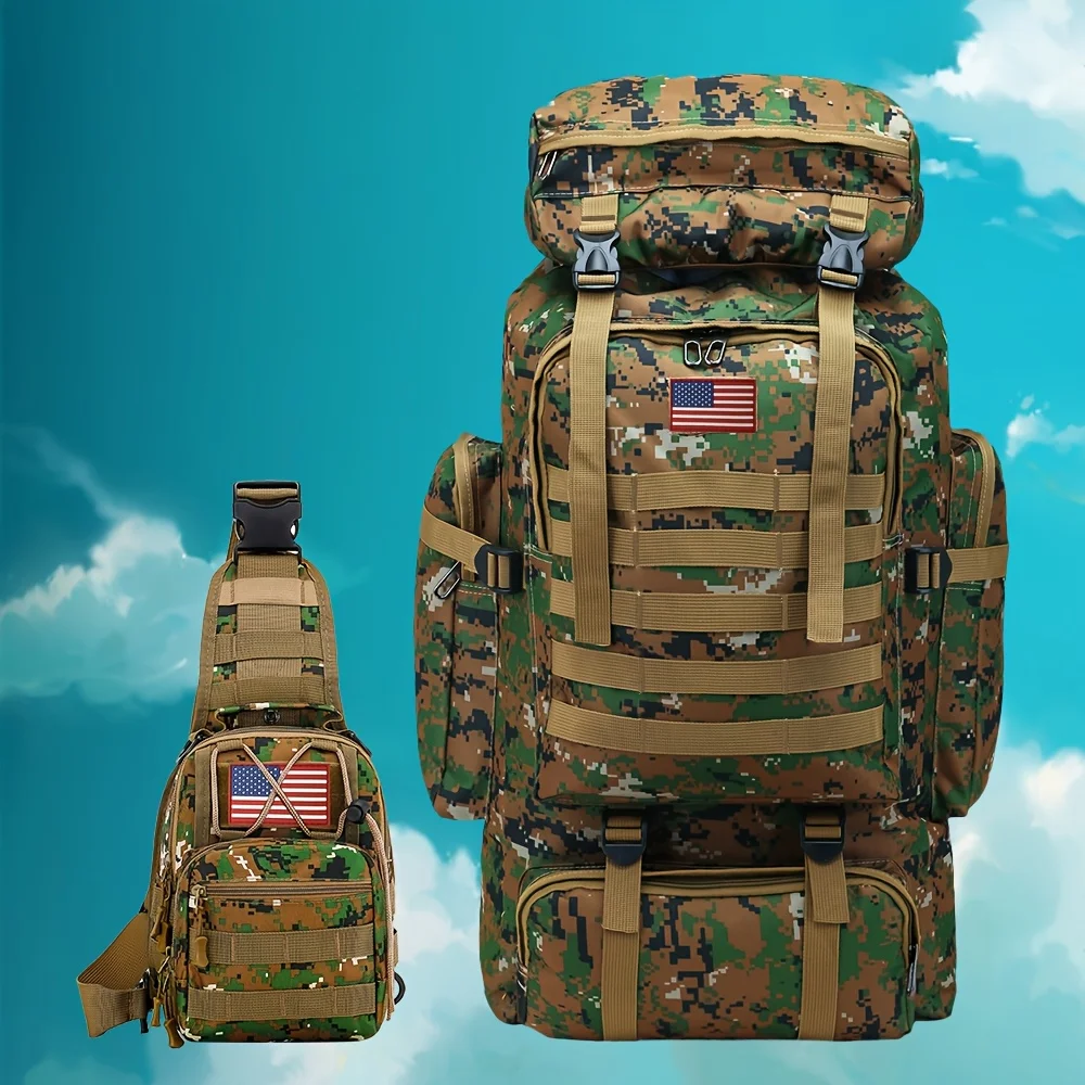 

Set of 2pcs 21.13gal Backpacks Suitable for Hiking, Camping, And Mountaineering. Tactical Design for a 3-Day Assault Pack, Inclu