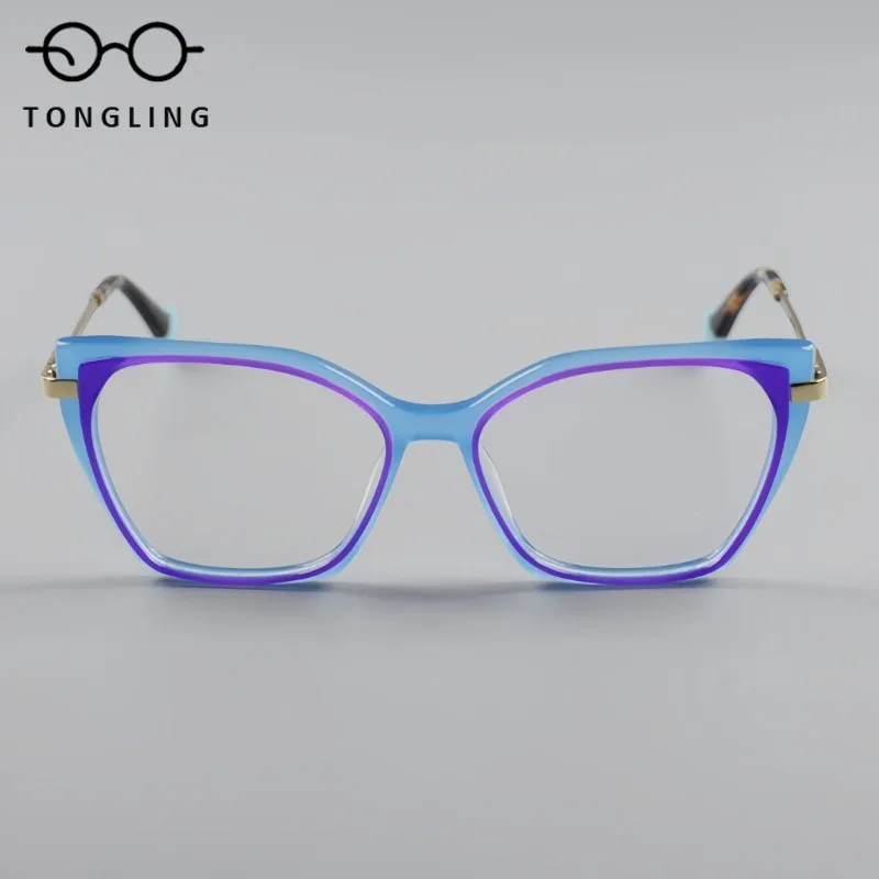2026 High-Quality Women Handcrafted Square Fashion Glasses Men Trendy Highend Spliced Acrylate Unique Casual Large-Frame Glasses