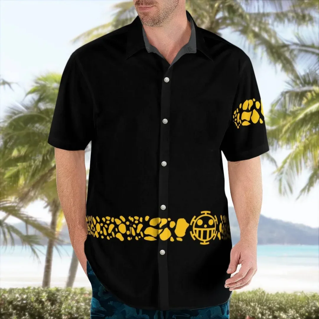 2026 Sommer Herren Einteiler Hawaii-Hemd mit Anime-Kunstdruck, Kurzarm, locker geschnitten, für Strandurlaub, Freizeit, Anime-Kinderkleidung, Oberteile