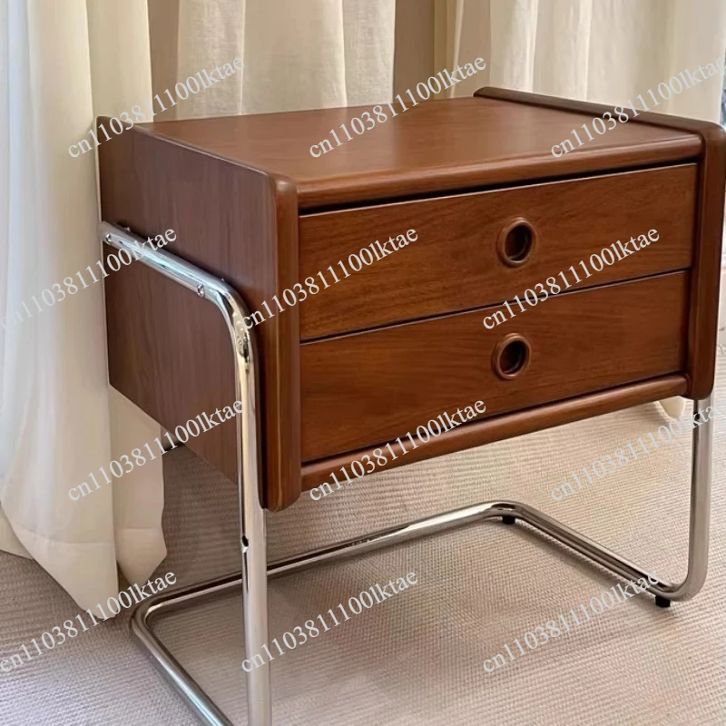 Minimalist Nightstand Vintage Solid Wood Bedside Cabinet Bedroom 2 Layers Drawers Storage Rack Versatile Scene Bedroom Furniture
