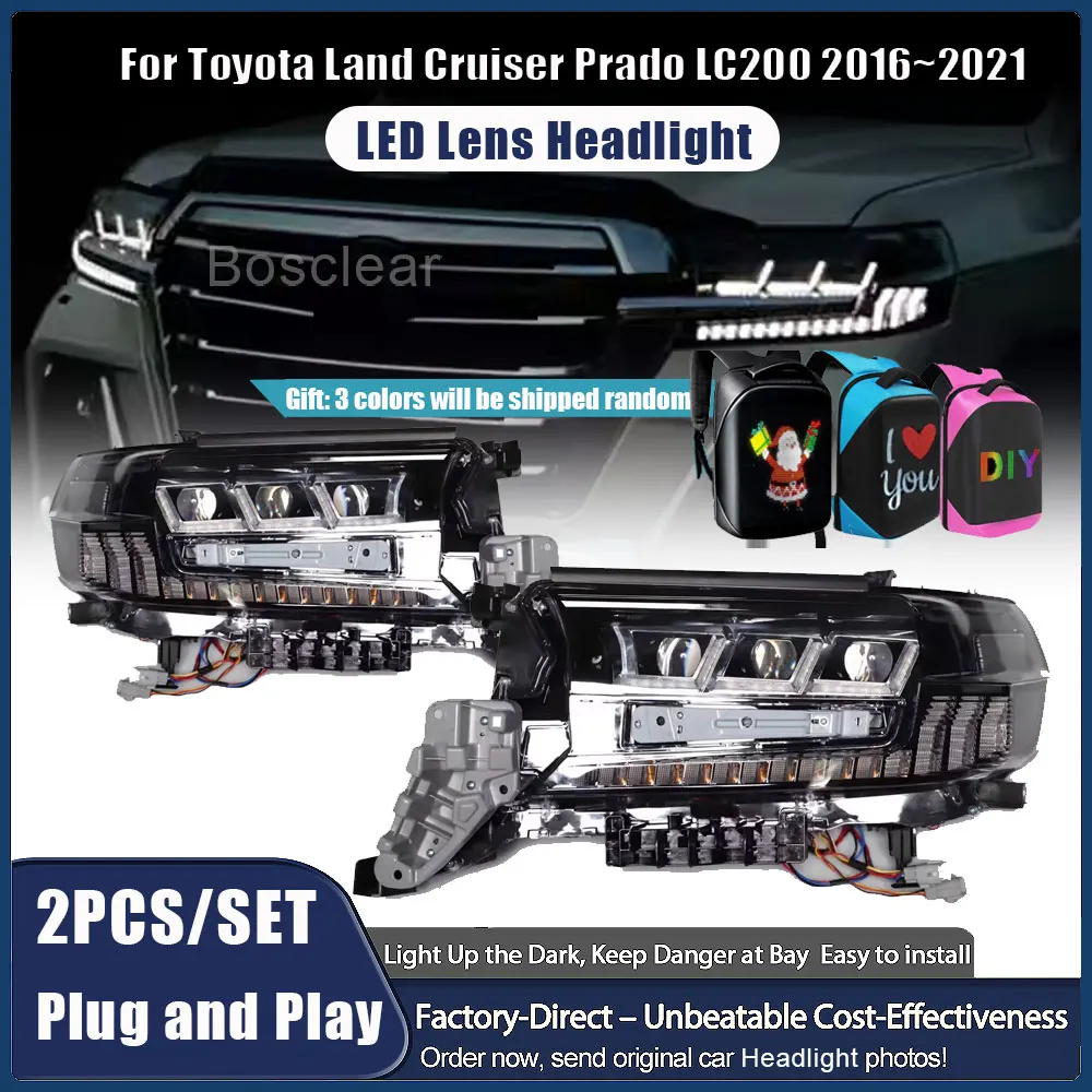 

For Toyoto Land Cruiser LC200 2016-2021 Headlight Upgrade DRL Dynamic Turn Signal Lamp LED Headlights Assembly Auto Accessories
