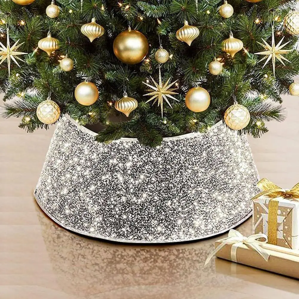 Sequins Christmas Tree Cover Round Fastener Tape Indoor Christmas Tree Skirts Elegant Xmas Tree Collar Base Cover Party Supplies