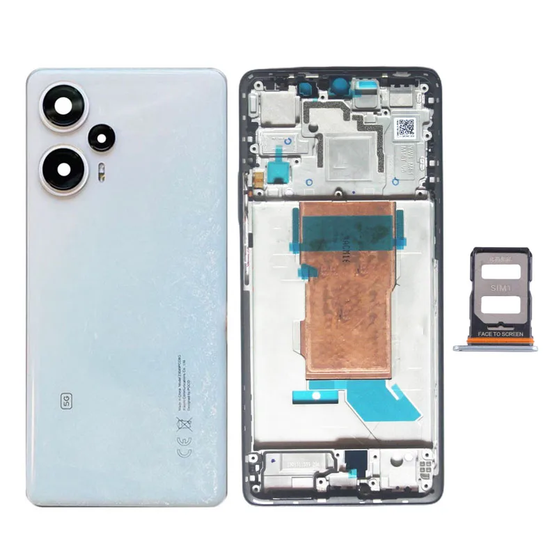 For Xiaomi Poco F5 Back Lid + LCD Front Frame Middle Bezel + Sim Tray Full Housing With Camera Lens phone Repair Parts