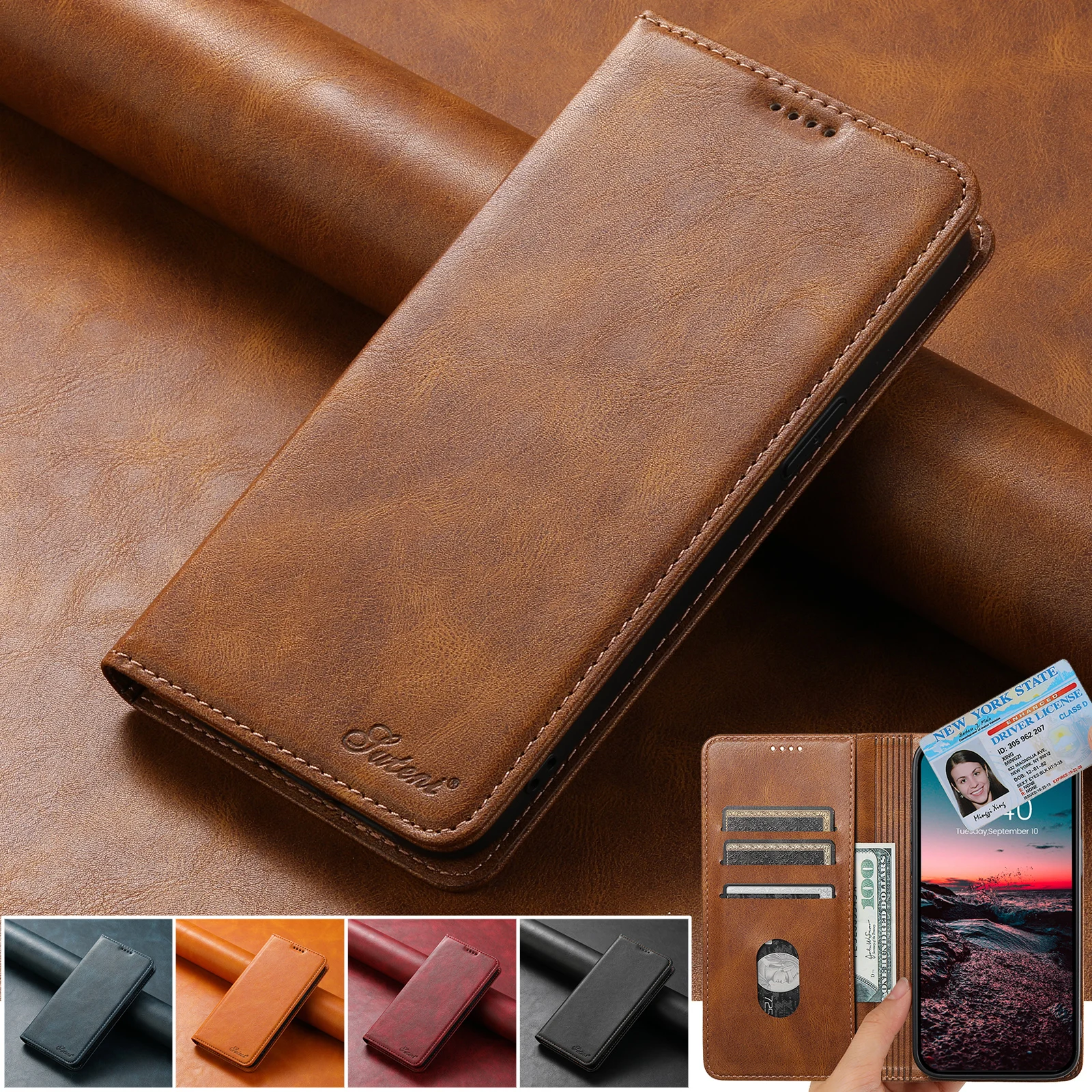 SUTENI Leather Flip Wallet Cover Card holder Phone Case For Samsung Galaxy S22 S23 S24 Ultra Plus A14 A54 A34 A24 A13 A53