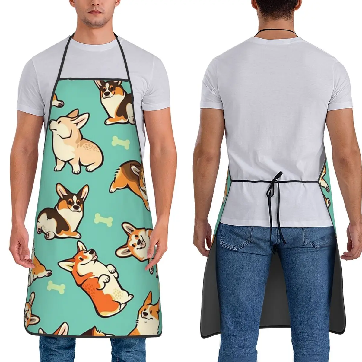 

Велли Корги в зеленом фартуке для шеф-повара, кулинарии, кухни, стопор, водонепроницаемый нагрудник, кухонный сарафан для чистки для женщин и мужчин, садоводства