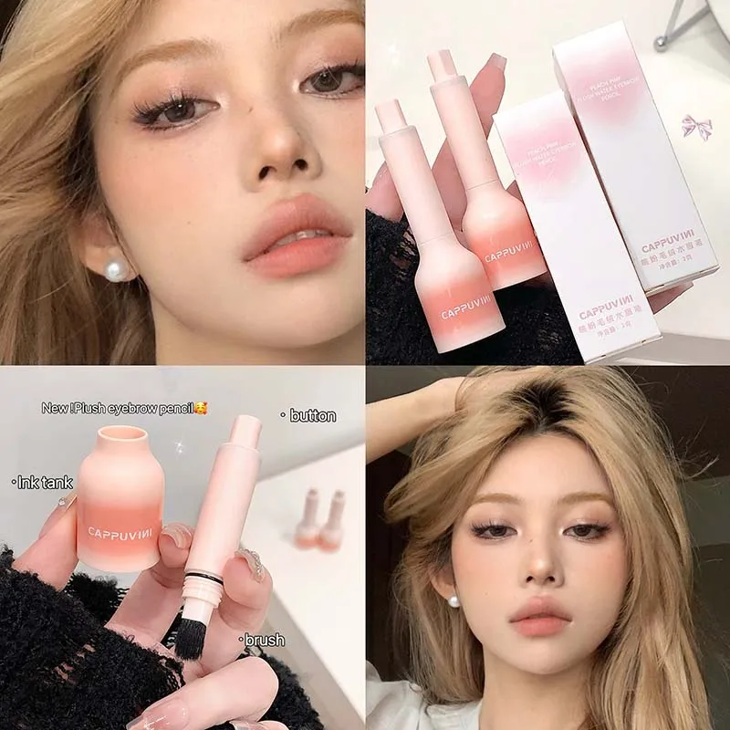 Caneta líquida para sobrancelhas fofas - traços de cabelo naturais rosa pêssego - à prova de manchas e 12 horas de usar - adequada para iniciantes