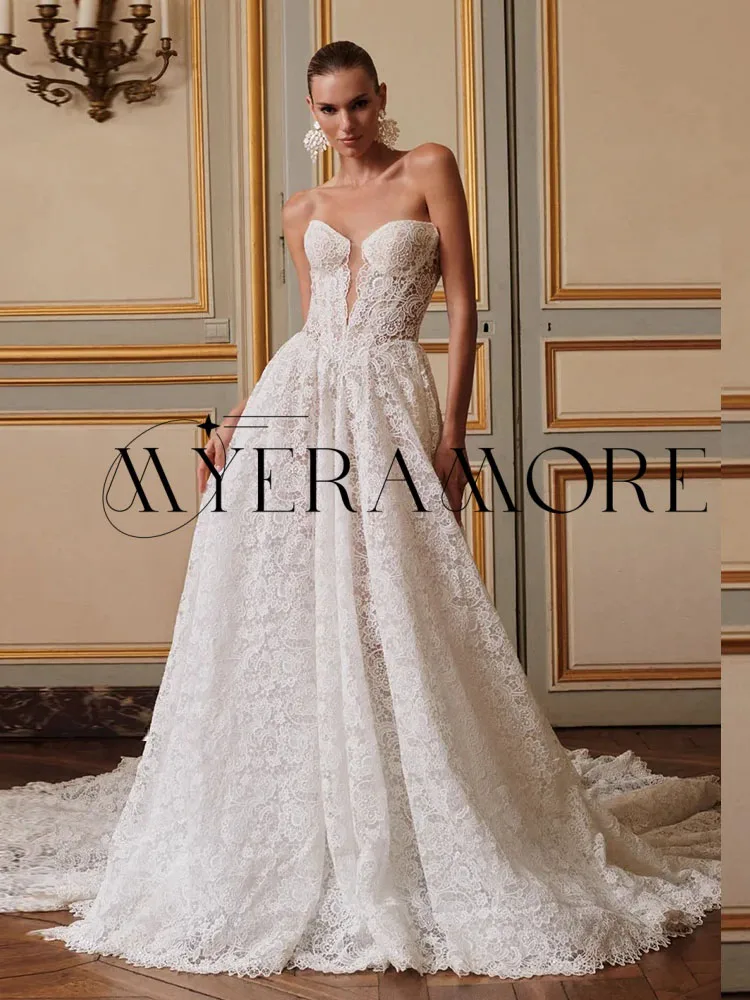 أزياء الدانتيل ألف خط فساتين الزفاف الحبيب زيبر عارية الذراعين أثواب الزفاف مخصص vestidos دي novia