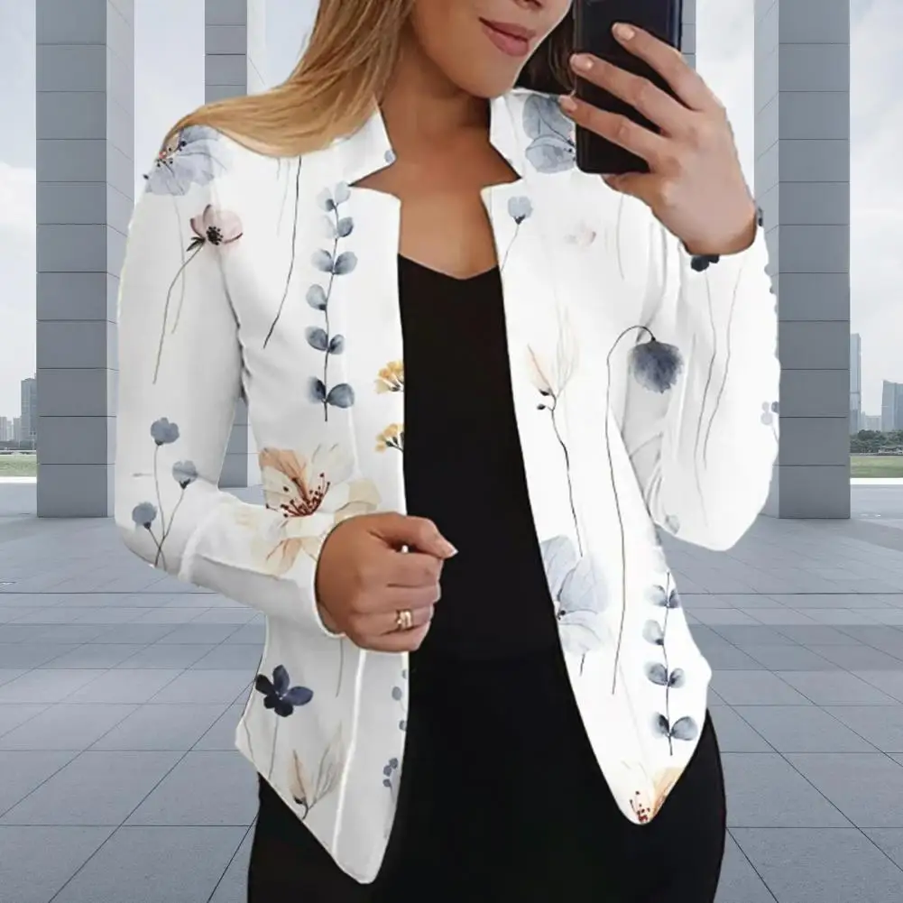 Women Suit Jacket Floral Print Stand Collar Women's Suit Jacket Elegant Office Ladies Coat with Slim Fit Blazer for Women