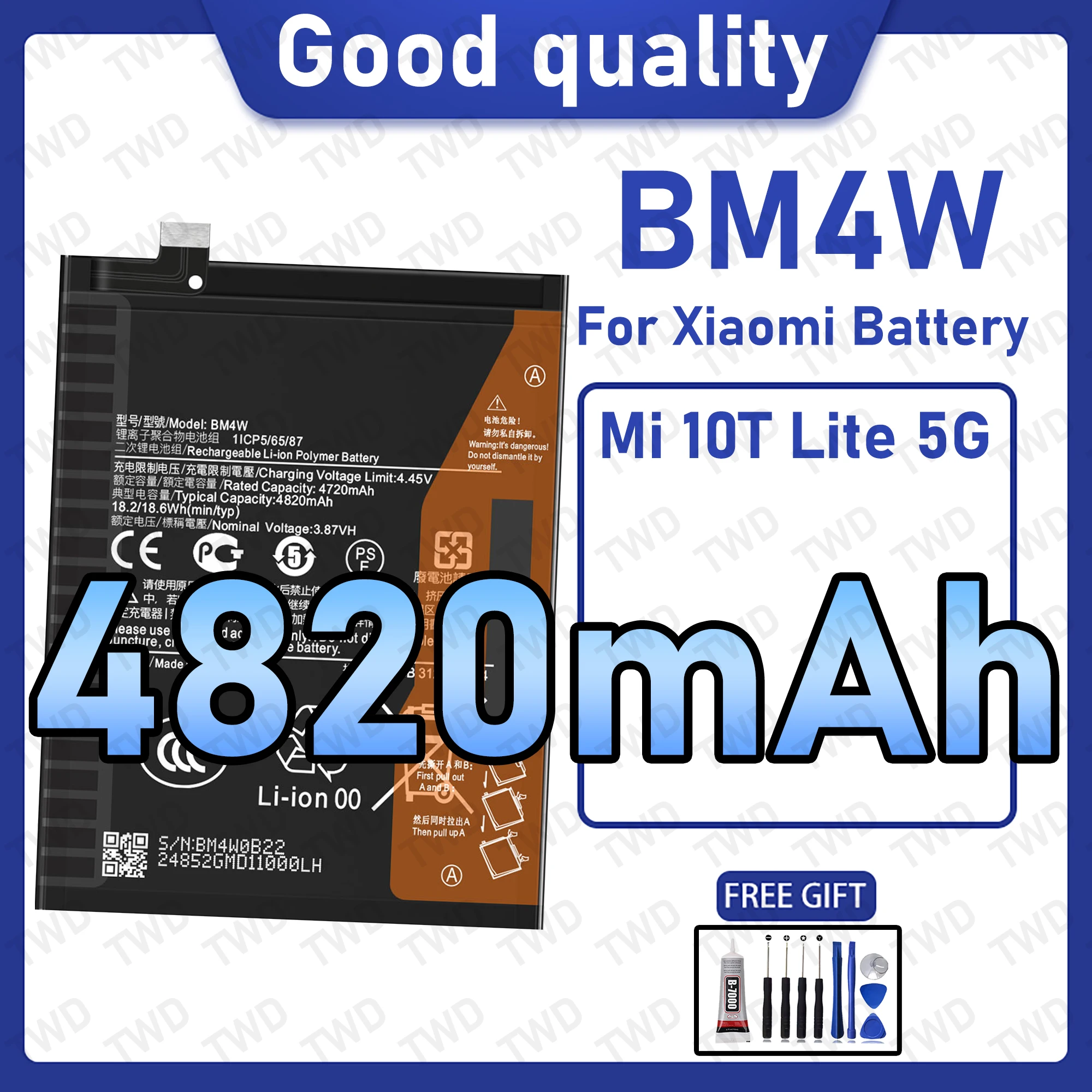 BM4W Large capacity 4820mAh Battery For Xiaomi Mi 10T Lite 5G Batteries New High Quanlity+Free Tools