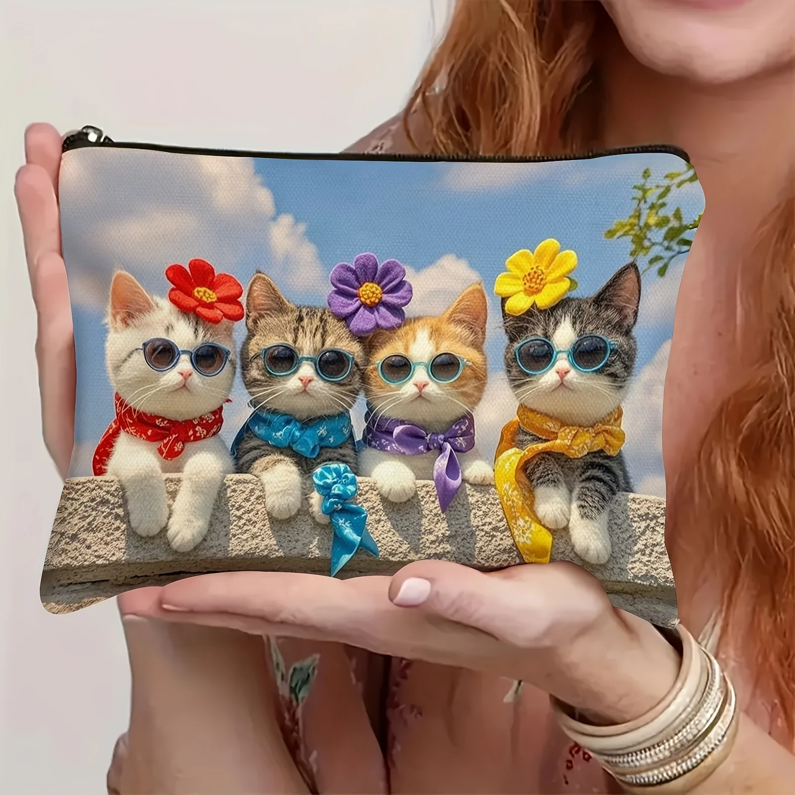 กระเป๋าแต่งหน้าแมว - กระเป๋าซิปมัลติฟังก์ชั่นน่ารักสำหรับผู้หญิง กระเป๋าเก็บเครื่องประดับ