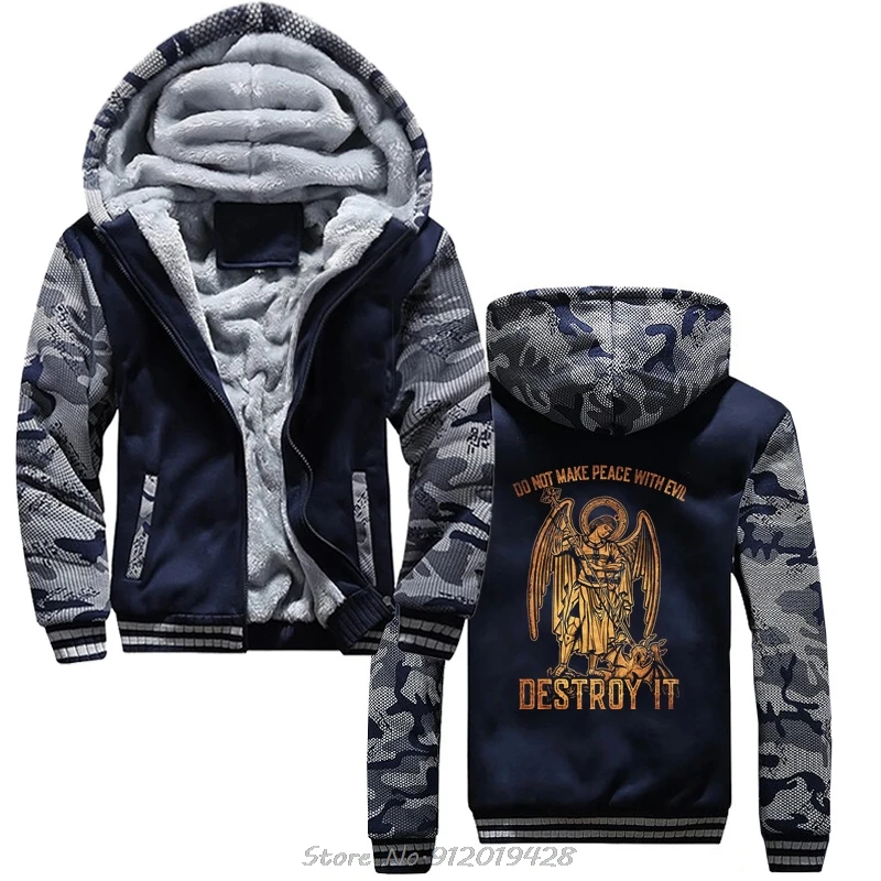 Do Not Make Peace With Evil Destroy Archangel Saint Michael Hoodie Cotton Hoody Mens Jacket Zip Up Hoodies Fashion Winter Coats