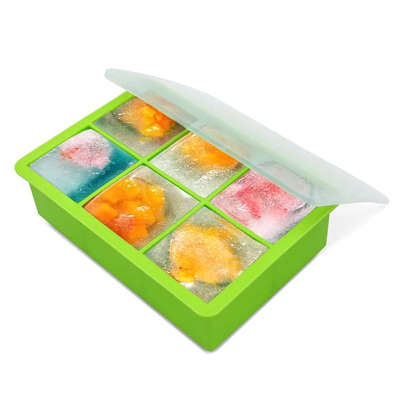 

Large Square Ice Cube Trays for Freezer with Lid Square Silicone Ice Tray Mold Easy-Release Reusable Ice Cube Popsicles Moulds