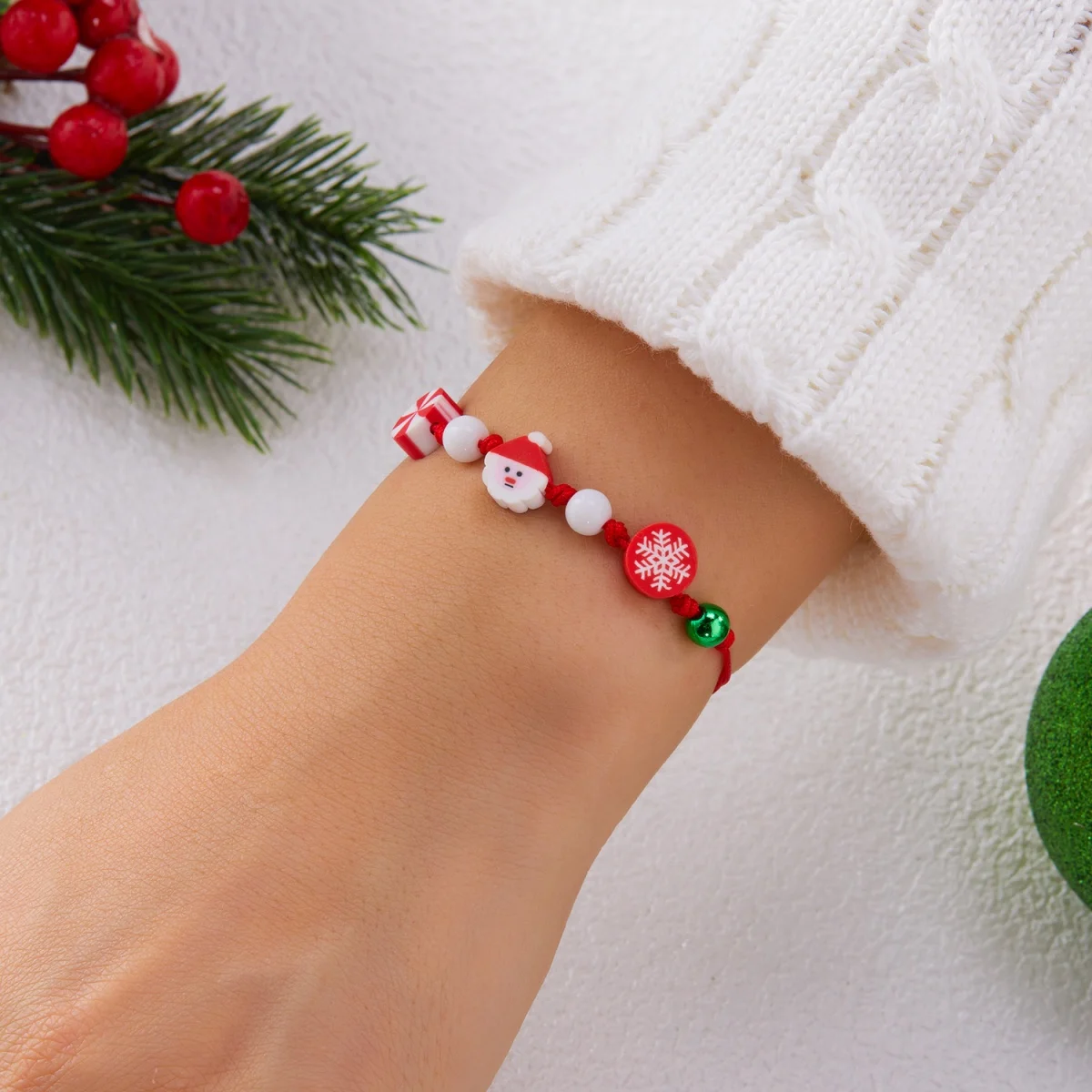 Navidad arcilla suave muñeco de nieve copo de nieve árbol Santa Claus pan de jengibre ciervo pulsera hecha a mano brazalete trenzado para Mujeres Hombres joyería