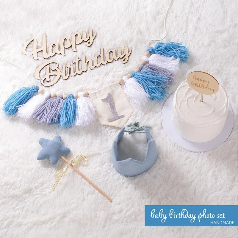 Babyfeest Banner Kwast Handgemaakte Hanger Set Baby Gelukkige Verjaardag Feest Ballon Decoratie Handwerk Fotografie Prop