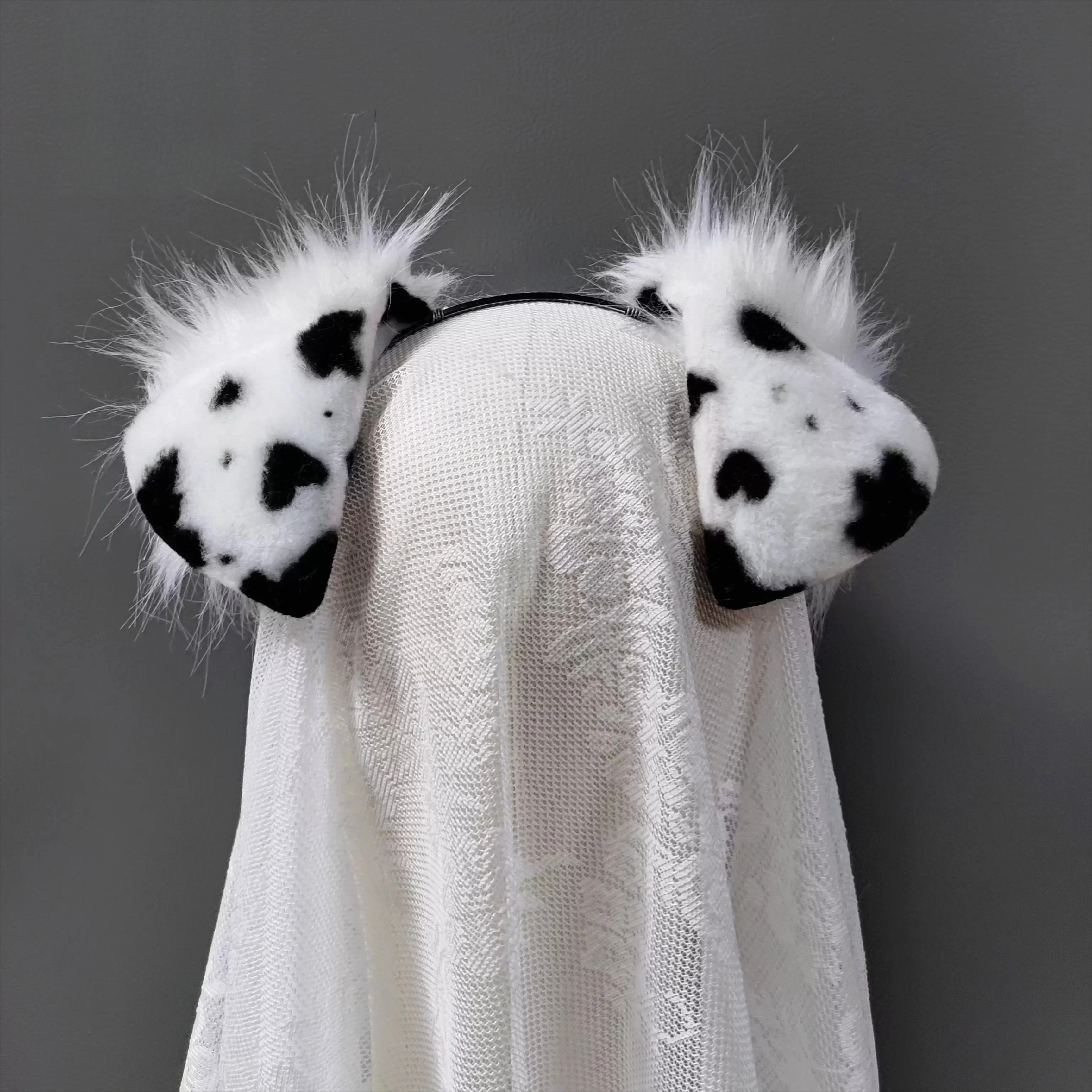 Travail fait à la main blanc noir tacheté oreilles de chien cerceau de cheveux noël Cosplay fête pli Style bandeaux bandeau chapeaux accessoires