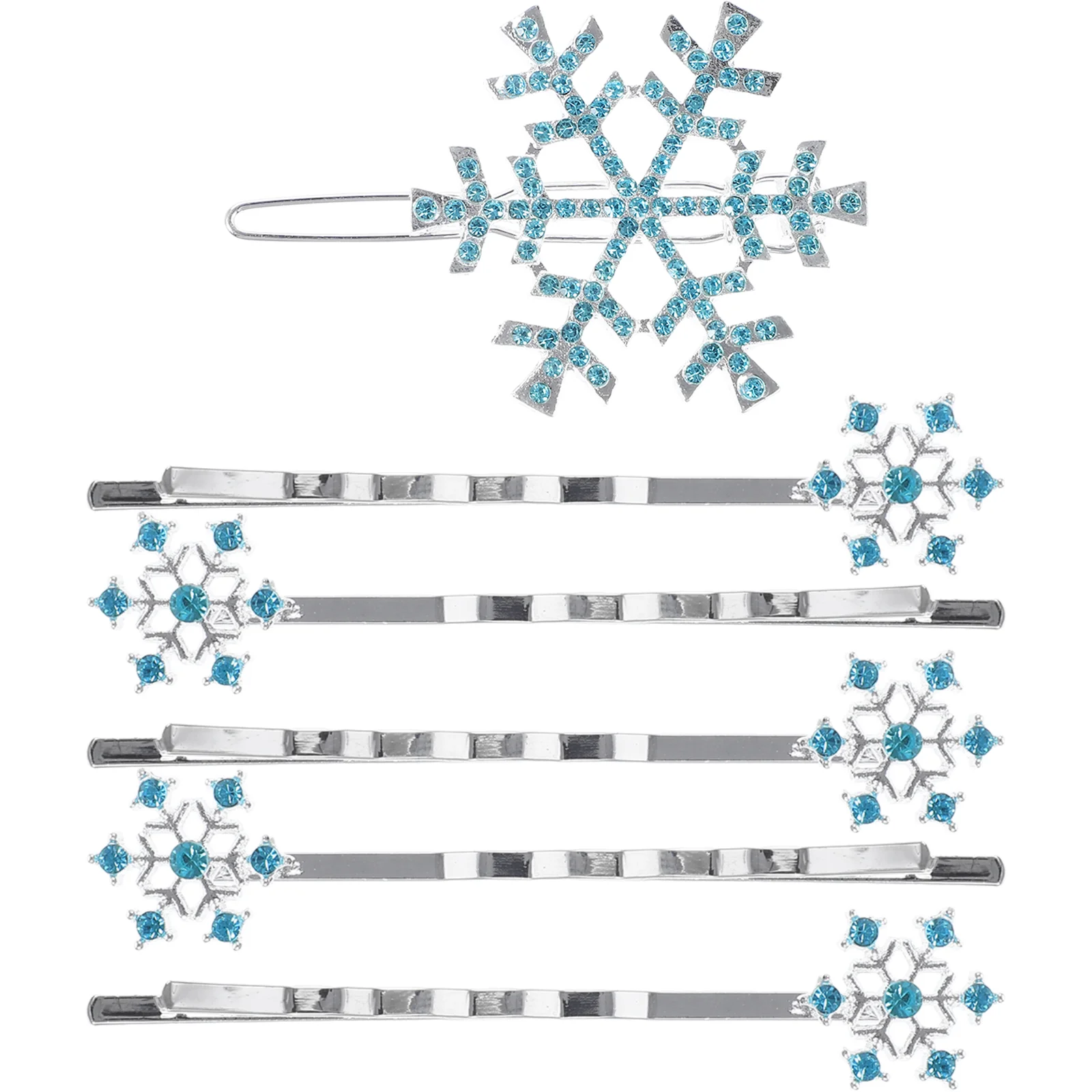 6 قطع مشابك على إكسسوارات الشعر للأطفال، شريط عيد الميلاد، ندفة الثلج للأطفال باللون الأزرق