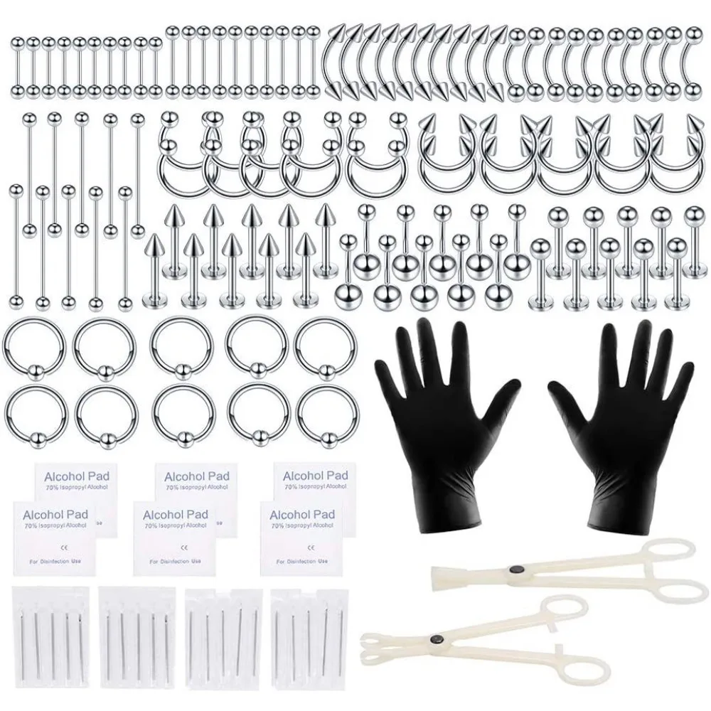 150/140/85/70/42Pcs Body Piercing Kit Jewelry Tool Belly Tongue Eyebrow Nipple Lip Nose Ring Needles Kit Tattoo Tool view 5