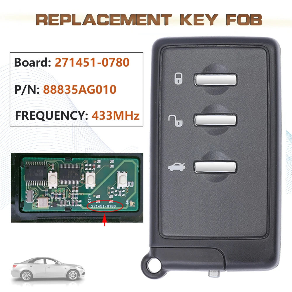 

KEYECU 433MHz Board:271451-0780 3B Smart Remote Key Fob for 200-2014 Subaru Forester Impreza Legacy ID71 Chip P/N: 88835AG010