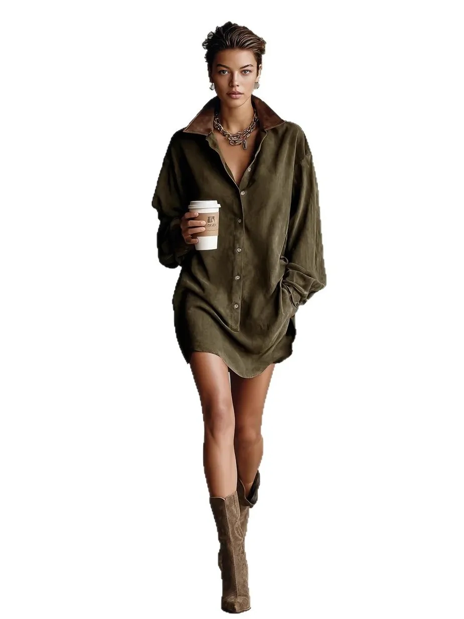 2026 novo premium feminino longo sve irt dr solto cor vintage primavera outono faionable casual ele dr