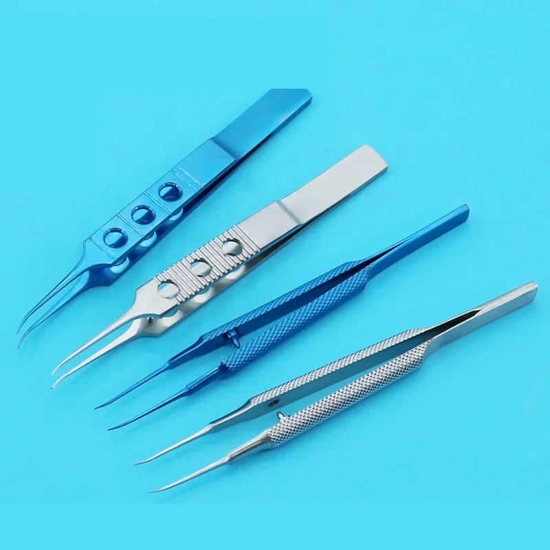 Stainless Steel Fine Tweezers Straight with Teeth Hook Platform for Double Eyelid Ophthalmic Microtweezers Precision Tool