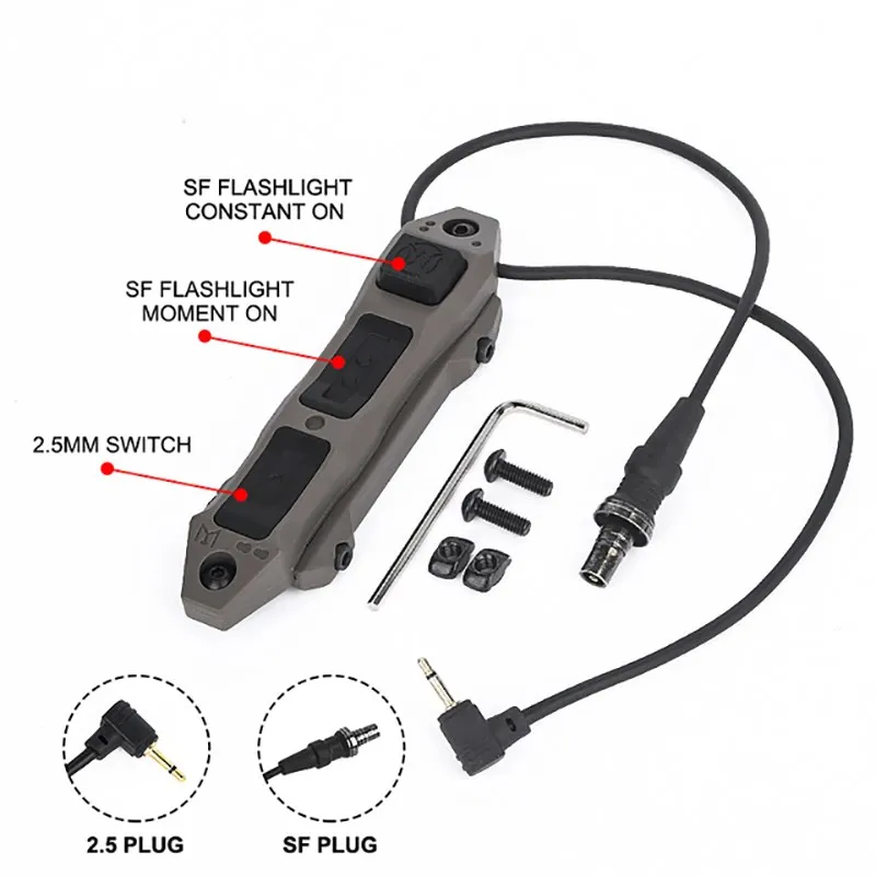 전술 압력 스위치 버튼 원격 듀얼 기능 테일, PEQ-15 DBAL-A2 M300 M600 손전등 에어소프트 무기 스카우트 라이트