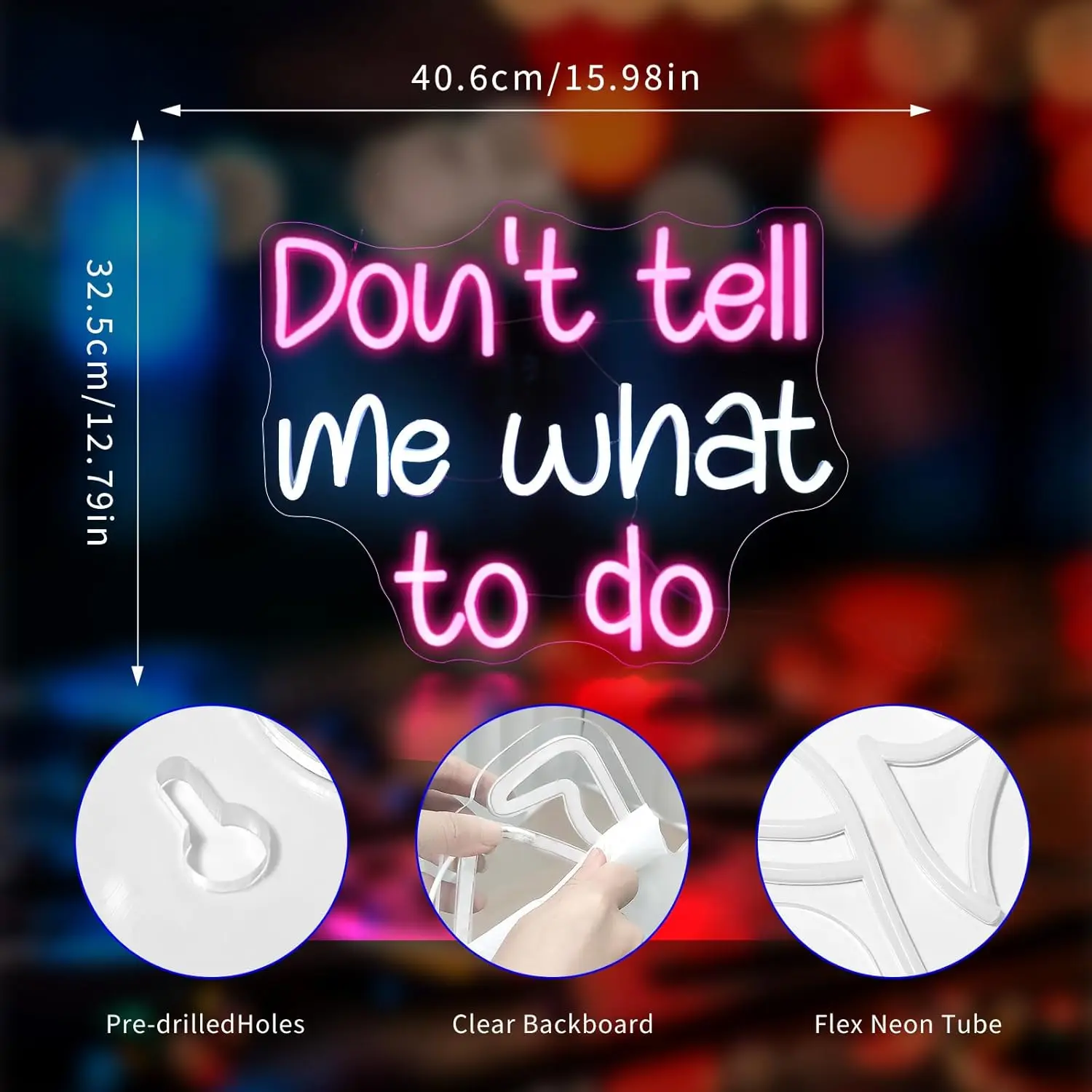 Don't Tell Me What to Do Neon Sign for Wall Decor Light Up Signs Home Decor USB with Dimmable Switch for Bedroom Club Party Bar