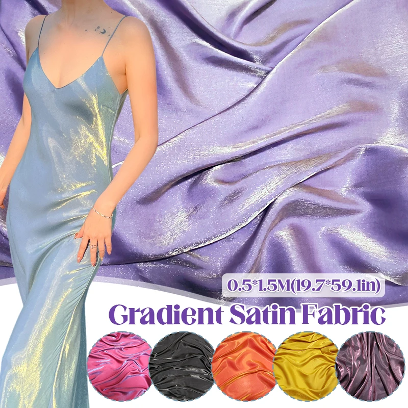 

Gradient Glitter Silk Satin Fabric Holographic Iridescent Shiny Material for DIY Hanfu Cheongsam Wedding Dress Stage Costume