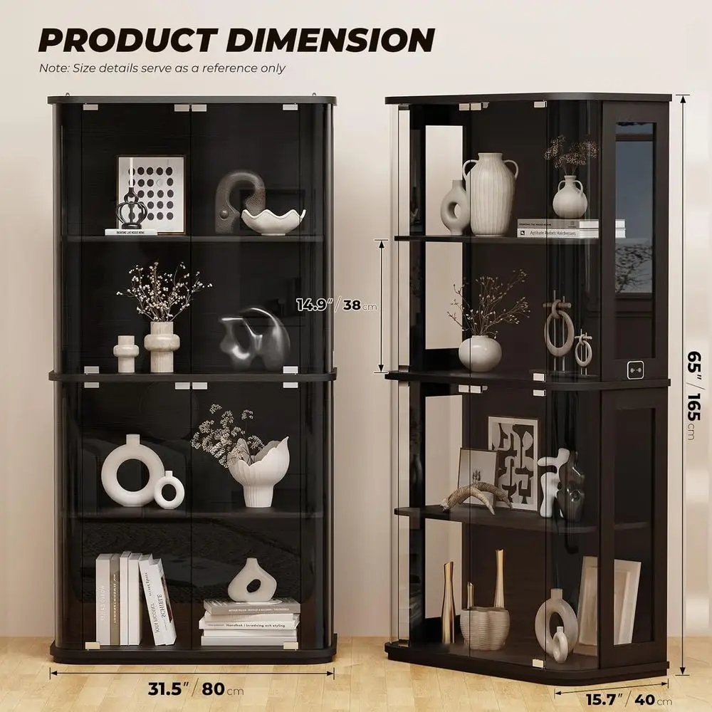 Rounded Display Cabinet with Glass Door, 4-Tier Curio Cabinet with Transparent ull-Display Surace or Collectibles, Glass Display view 2