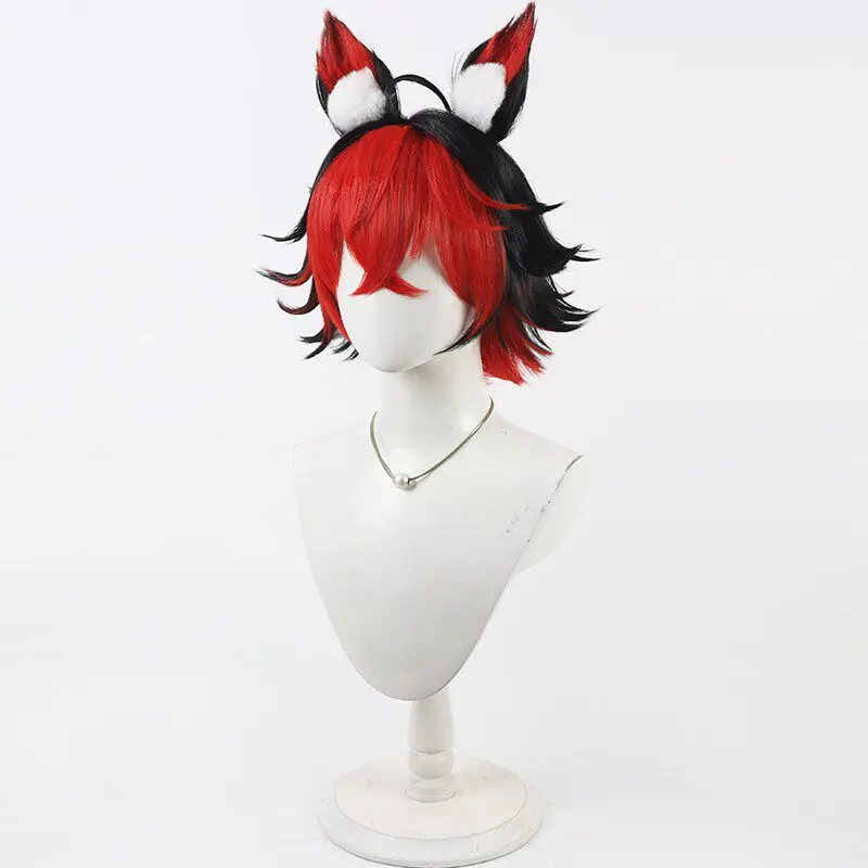 لعبة Zenless منطقة صفر كومانو ماناتو شعر مستعار تأثيري الأسود والأحمر قصير تأثيري الشعر مع آذان لحفلة Comicon الكبار النساء الرجال