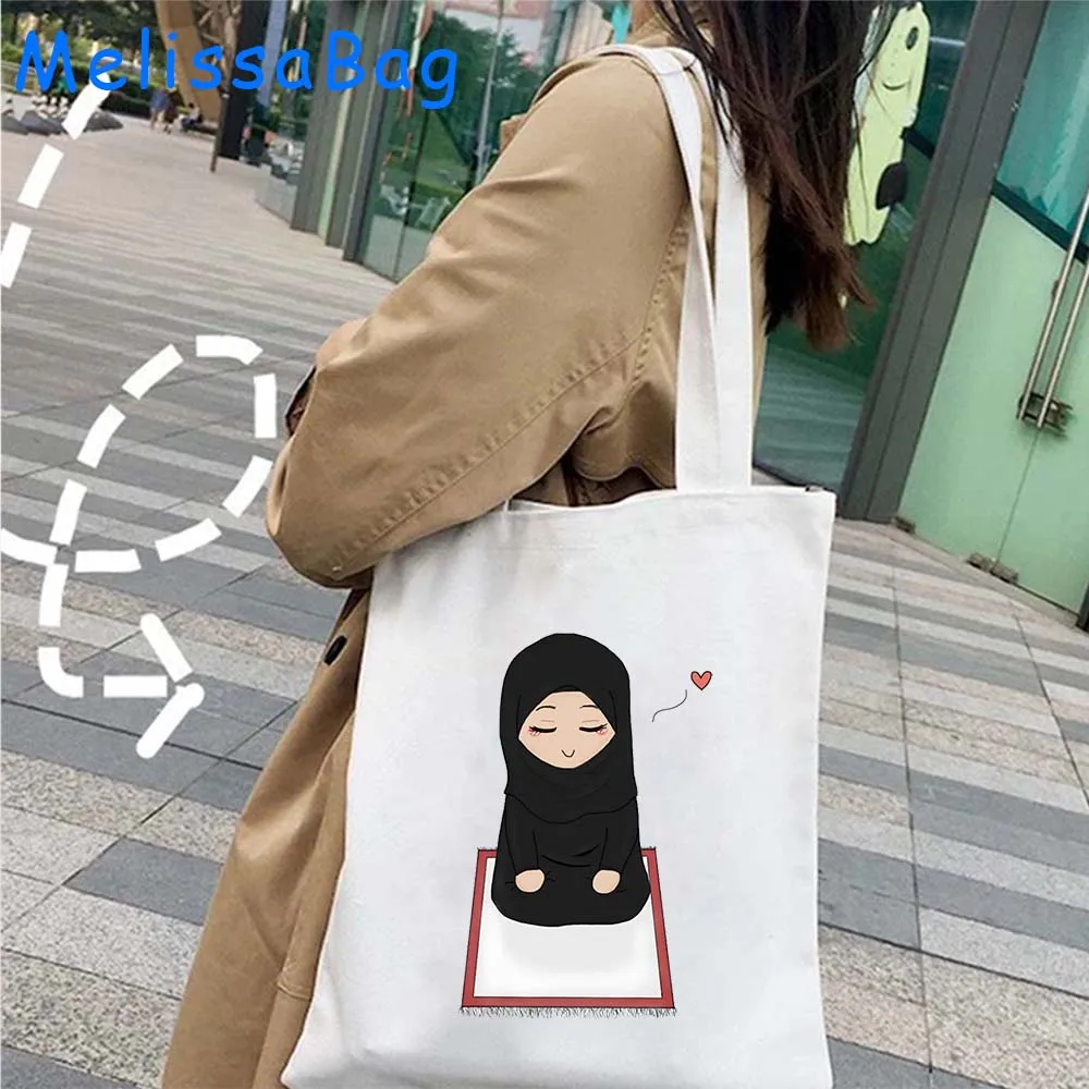 ARABIC WOMAN Emirati Burj khalifah Dubai Hijab Muslimah Girl Hijabi Flower MUSLIM CROWN Canvas Shoulder Tote Bag Shopper Handbag