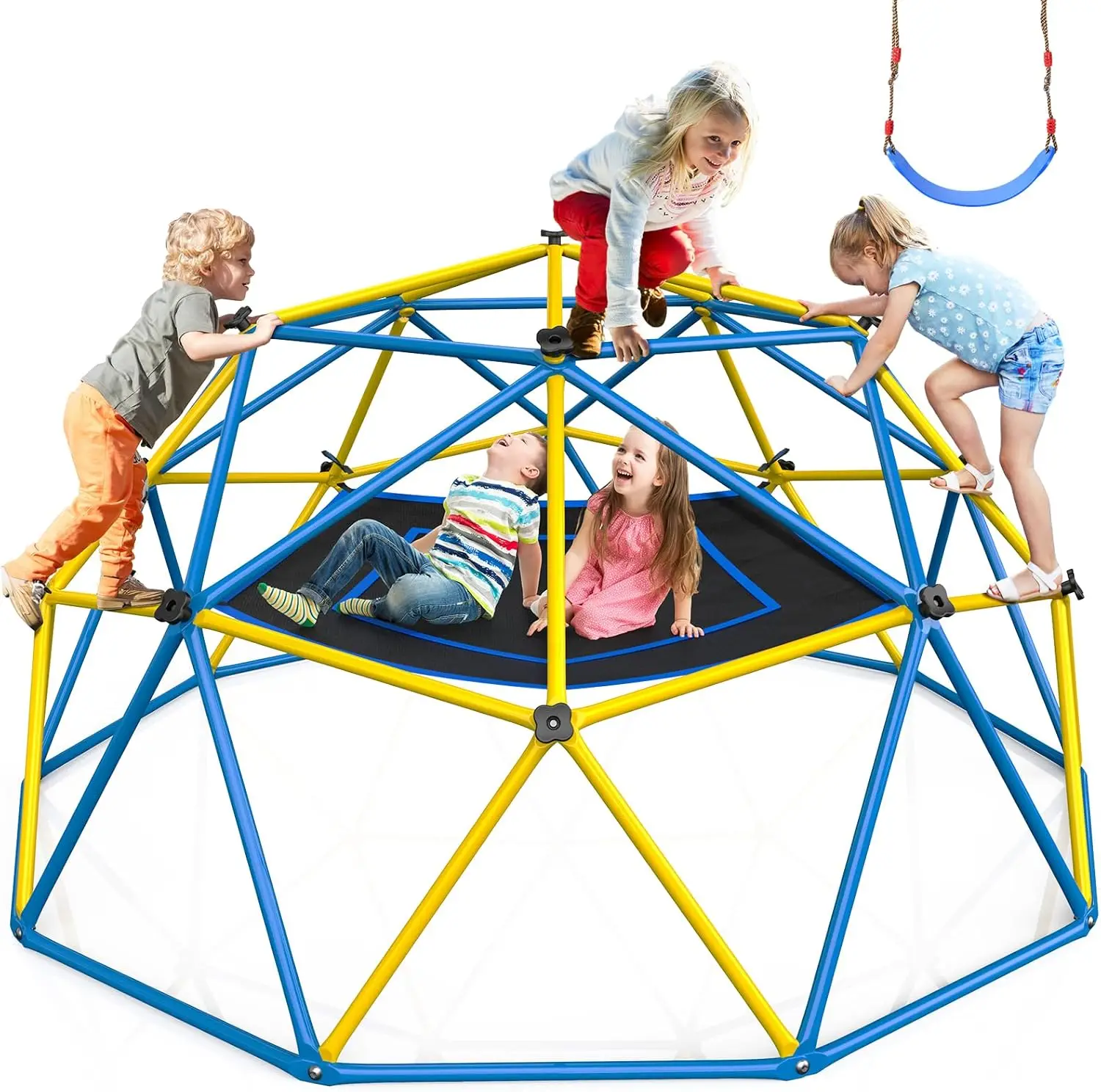 10ft Climbing Dome with Hammock and Swing, Outdoor Play Equipment with Monkey Bars for Kids 3-12, Supports 800LBS